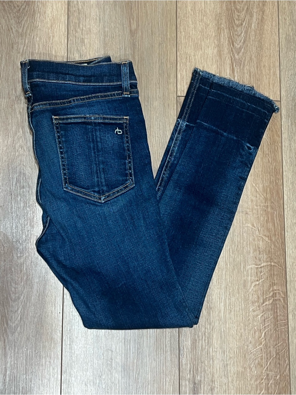 rag & bone Dark Indigo Ankle Crop Raw Hem Jeans size 27